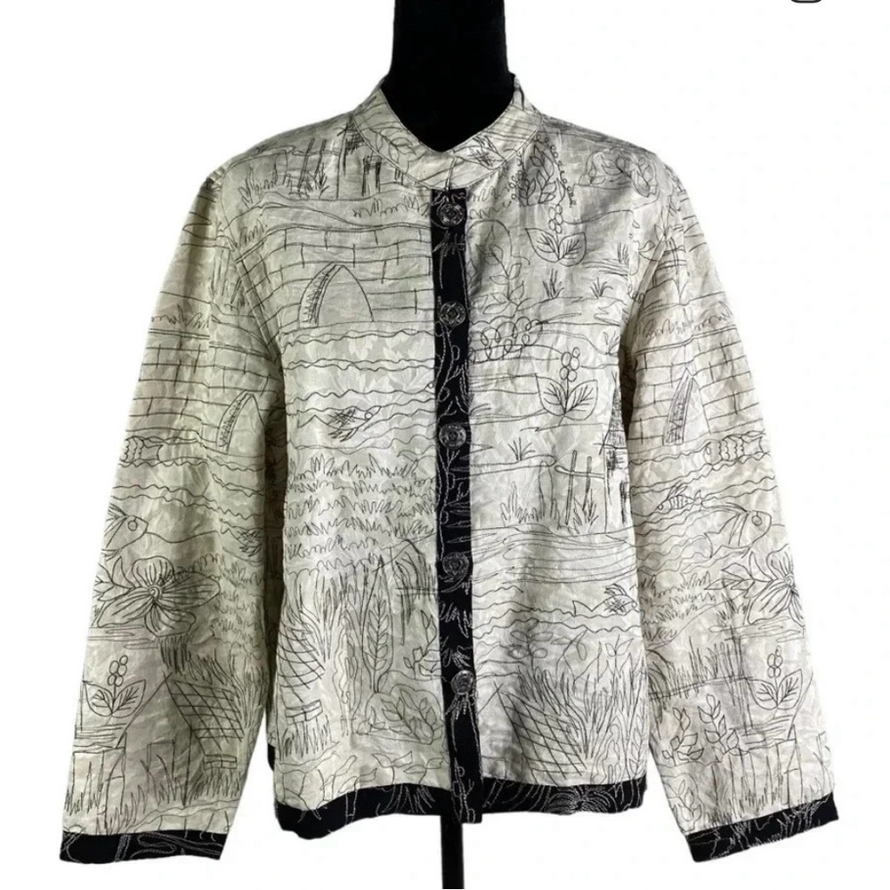 Chico's Black and Cream Artistic Jacket